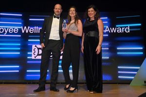 Employee Wellness Excellence Award presented by Stuart Perkins (MNA Digital) to winners Higgs LLP