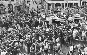 Hordes of fans welcome their heroes back in the city’s Queen Square