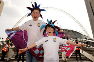 Aston Villa fans outside the stadium ahead of the Emirates FA Cup semi-final match at Wembley Stadium, London. Picture date: Saturday April 26, 2025.