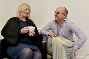 Tracey Medlyn and Steve Carrigan enjoy a cup of tea in the warm space, which Tracey said was vital for the community