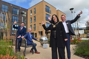 Mayor Eileen Callear and Stephen Sorrell from Preferred Homes, with MP Shaun Davies and Findlay MacAlpine from Preferred Homes