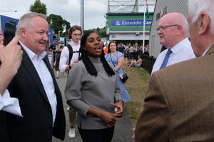 Conservative party leader Kemi Badenoch accompanied by Welsh Conservative Senedd leader Darren Millar, meets Welsh party workers at the showground