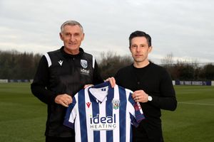 Sporting director Andrew Nestor, part of the Bilkul owner group, right, and Tony Mowbray (Photo by Adam Fradgley/West Bromwich Albion FC via Getty Images)