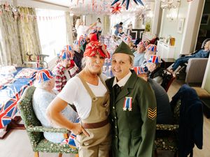 Staff at Oldbury Grange nursing home wore 1940s-style clothing for the VE Day party. In Picture from left to right is Mandy Bullock (Activities Coordinator) and Jodie Haines (Manager).