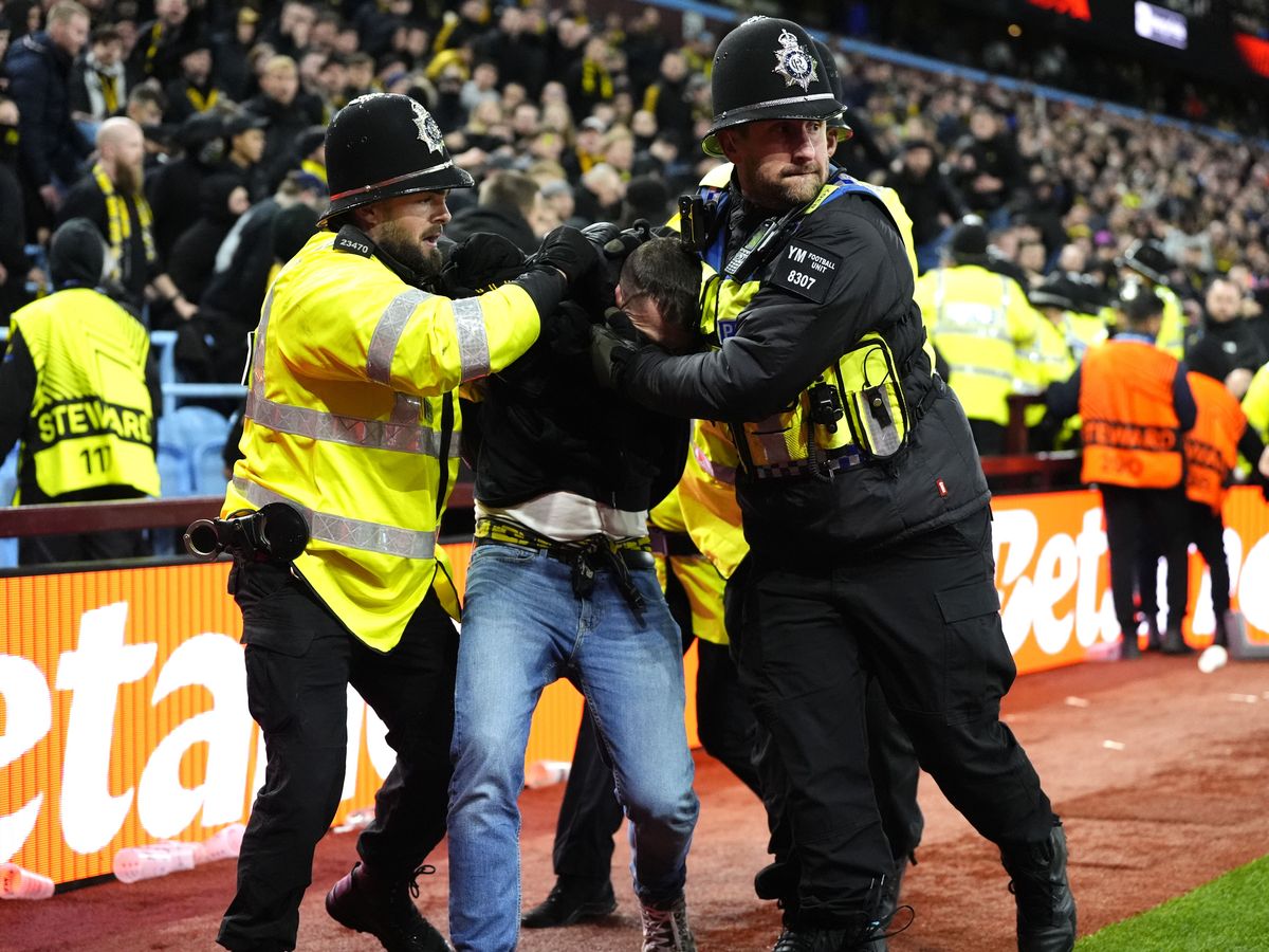 Two away fans arrested after broken seats thrown during Villa Park disorder