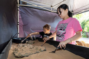 Youngsters having fun with fossils. Picture: Shine Pix/Shaun Fellows