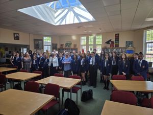 Wrexham Mayor with pupils in the Library