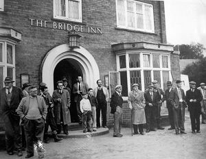 The Bridge Inn, Dorrington, circa 1959 or 1960. Occasion not known. Dorrington pub. Dorrington pubs. This is one of a number of nostalgia pictures contained in an album kept at Dorrington surgery (copied with permission of Sarah Barker at the surgery).