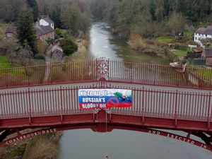 Supporting image for story: Anti-Russia banner flown from the Iron Bridge as Shropshire supports Ukraine