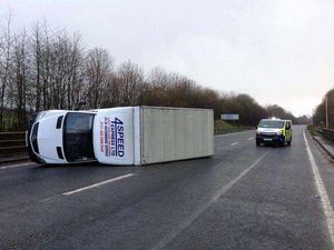 Supporting image for story: Storm Doris: Van blown over on Chirk bypass
