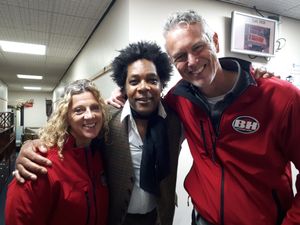 Red team Sally Gunnell and Mark Foster with expert Danny Sebastian