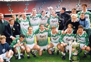 TNS, then Llansantffraid, celebrate winning the Welsh Cup (Phil Blagg)