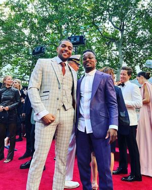 Luke Vernon with ex-Manchester United footballer, Patrice Evra