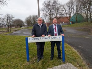 Councillor Patrick Harley and Councillor Paul Bradley at the Wellington Road site of the former leisure centre