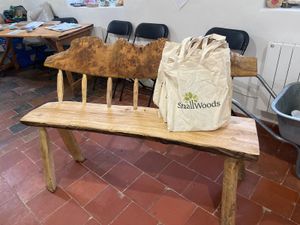 A bench made by the veterans during their woodworking classes.