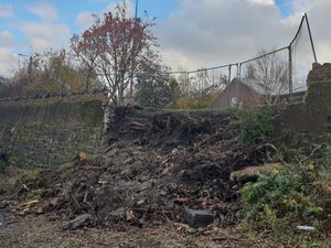 Supporting image for story: Telford wall still lies in disrepair a month after storm brought tree down