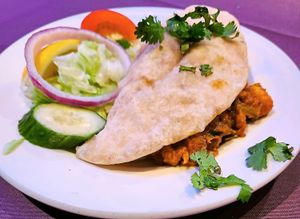 The chicken chaat had a great roti