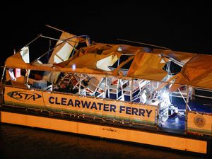 The wreckage of the Clearwater Ferry after the boat crash