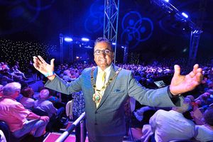 Councillor Raj Mehta and hundreds of others enjoy the Russell Watson concert in Telford Town Park