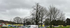 Ambulances queuing outside Princess Royal Hospital in Telford yesterday
