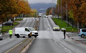 The scene on Wolverhampton Road, Oldbury which was cordoned off after a serious collision this morning. Photo: Tim Thursfield
