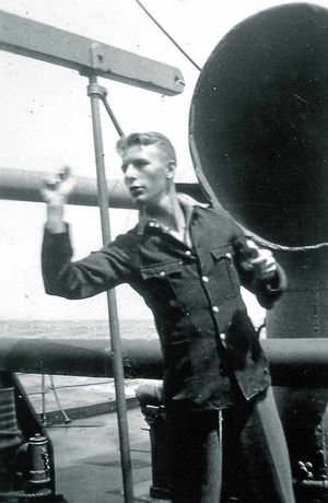 Ivan Hall playing darts aboard the St Merriel in 1940 or 1941