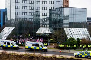 There was a heavy police presence in the town throughout the demonstration