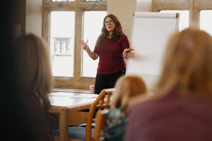 Beano artist Laura Howell giving a cartoon workshop at Shrewsbury Library