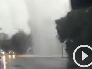 Supporting image for story: Video - Burst water main shoots water 40ft above Halesowen road