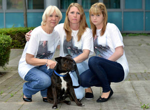 The family of murdered Stephen Phillips: Margaret Moore, Tina Fury, and Tara Phillips with Beauty