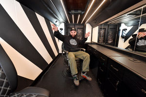 Alex Colucci in his mobile chopshop