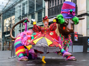 Supporting image for story: Panto dame joins Bullring Bull in his glad rags ahead of Birmingham Hippodrome shows - in pictures