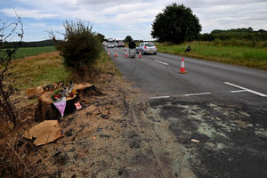 Tributes at A41 between Lizard Mill Farm Junction and Pickmere Roundabout - where the road meets the A5