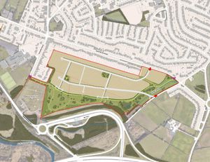 Cameron Homes visual of proposed 20 Ha development of up to 450
homes and community facilities, off Highfields Road, Chasetown, Staffordshire.