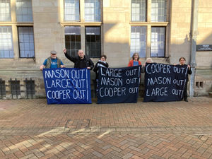 Protesters Outside County Buildings In Stafford Before The March 18 2026 Staffordshire County Council Cabinet Meeting. Photo by Staffordshire LDR Kerry Ashdown. Free for use by all LDRS partners