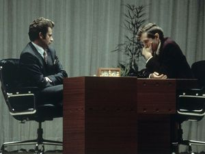 Bobby Fischer, right, and Boris Spassky playing chess in Reykjavik, Iceland