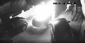 The arsonist ran away as flames leaped from the roof of the car