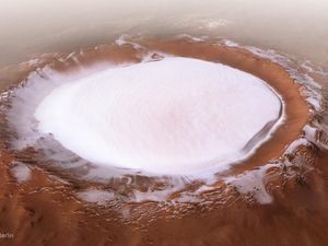 Supporting image for story: Giant ice-filled crater on Mars portrays idyllic wintry scene