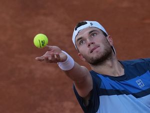 Jack Draper in action at the Italian Open (Alfredo Falcone/LaPresse via AP)
