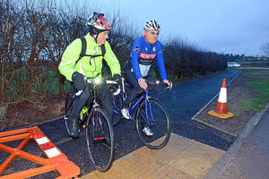 Tim Nelson and Nick Jeggo at the end of the cycle path, near Newport