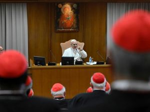 Pope Leo XIV meets the College of Cardinals in the New Synod Hall at the Vatican