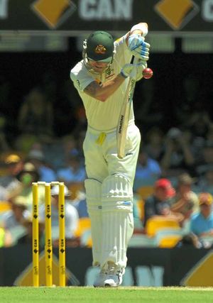 Australia's Michael Clarke loses his wicket to the bowling of Stuart Broad (not pictured)