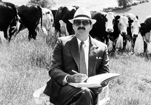 John Cleese checks his lines near Much Wenlock during filming for Clockwise
