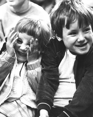 Millennium Shop 'n' Fun fortnight, Mander Centre, May 1985: 'A Punch and Judy show featured among the attractions as the festival kicked off...' Picture shows Rachel Ward, aged four, and her brother Stewart, aged six, from Bushbury.