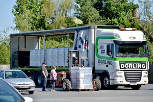 The lorry full of water bottles at Madeley Tesco on Thursday