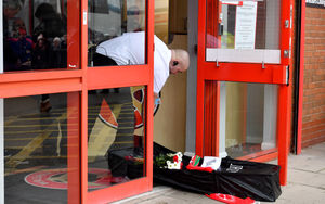 Walsall fans protest about the board at Banks's Stadium.