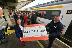Shrewsbury MP Julia Buckley with Darren Horley of WSMR at Shrewsbury station. Photo: Steve Leath