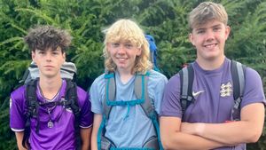 Three teenagers, (left to right) Harry Ninnus, Sam Murphy and Dan Golding are walking to Snowdonia from Baschurch, Shropshire in aid of charity 