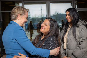 Home Secretary Yvette Cooper with Pooja Kanda, Ronan Kanda's mother, ahead of the announcement of Ronan's Law this week