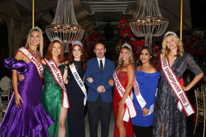 Tabitha Bennett, Victoria Quinlan, Charlotte Grant, Danny Thompson, Modelle Lee, Sharan Sahota and Nell Massin are ready for the semi final night. Photo: Anfice Photography